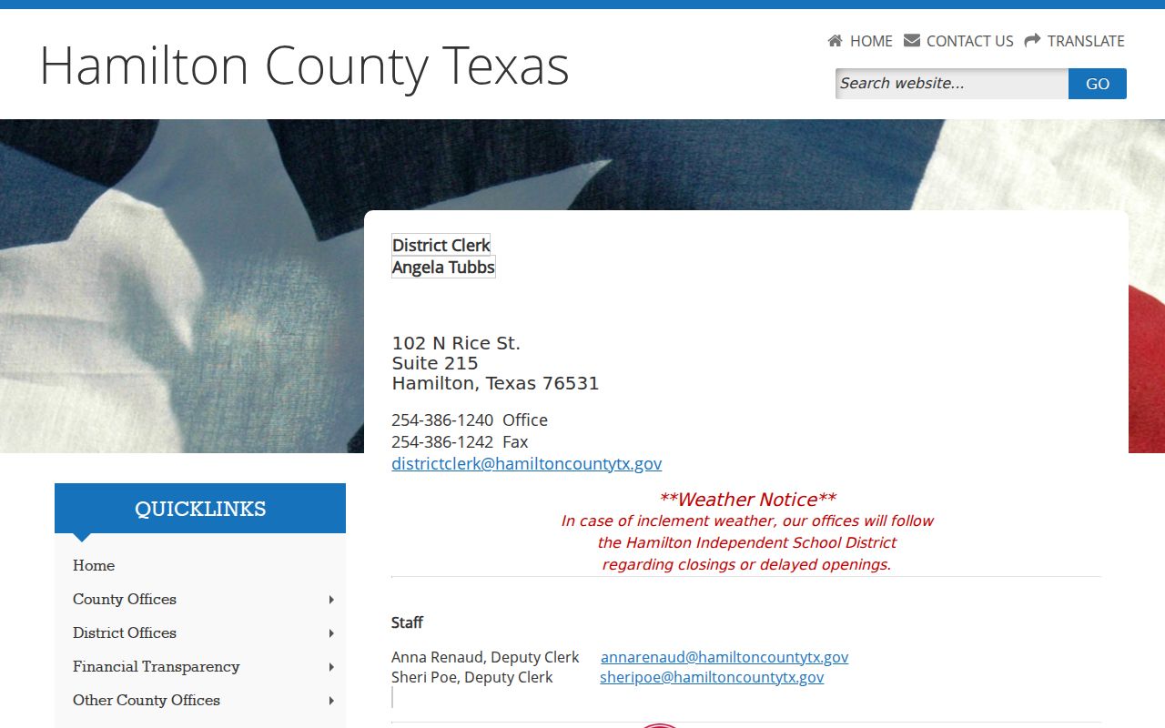 Hamilton County warrant records request route through the District Clerk