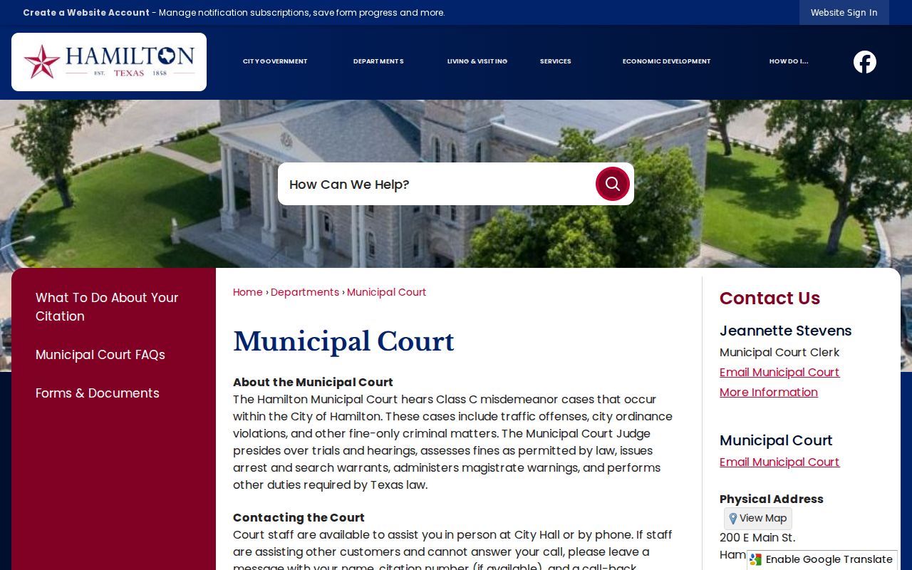 Hamilton Municipal Court official citation and warrant information