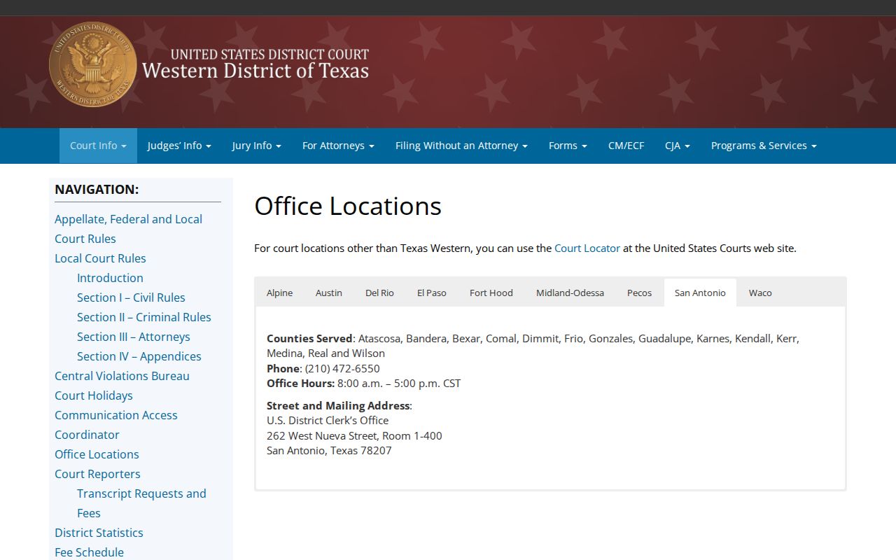 Waco federal courthouse record route for a federal arrest warrant inquiry from Hamilton County