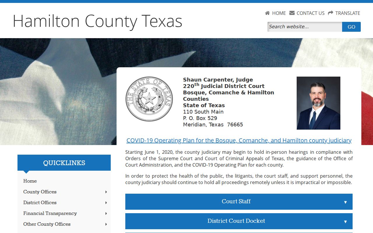 Hamilton County 220th District Court contact page for bench warrant case routing